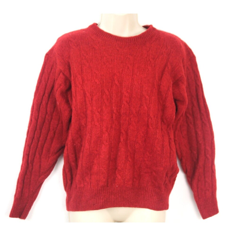 Vintage Burberry's Womens  Sweater Cableknit Crew Neck Sweater Red 100% Wool